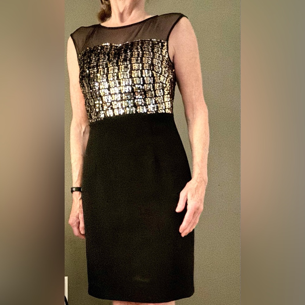 Vince Camuto Women's Sequined Illusion Sheath Dress - Black/Gold  size 4
